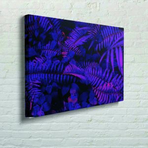 Tablou canvas tropical black light glowing leaves